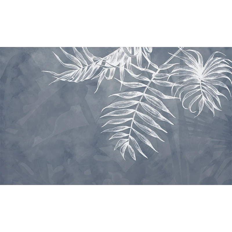 Peinture murale de feuilles nordiques en gris et blanc, revêtement mural minimaliste pour mur d’accent Clearhalo