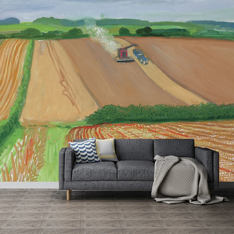 Peinture murale imperméable de champ de ferme, décoration murale artistique personnalisée pour salon Clearhalo