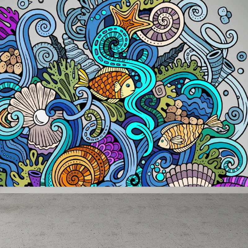 Peinture murale à motif de graffitis contemporain, couleur douce, résistante aux taches, Art mural pour salle à manger Cle...