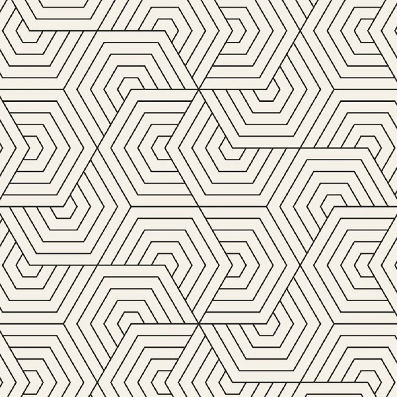Peinture murale non tissée imperméable, motif hexagonal moderne sans couture, art mural en noir et blanc Clearhalo