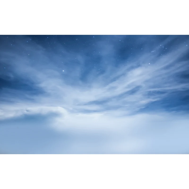Peinture murale de paysage de ciel bleu-blanc, étoiles éblouissantes derrière les nuages, Art mural moderne étanche Clearhalo