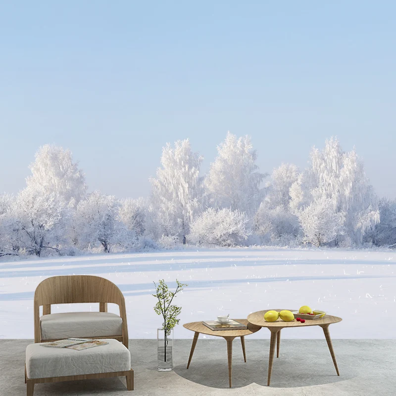 Peinture murale de paysage Extra Large, Art mural nordique du monde de la neige pure en blanc pour le salon Clearhalo