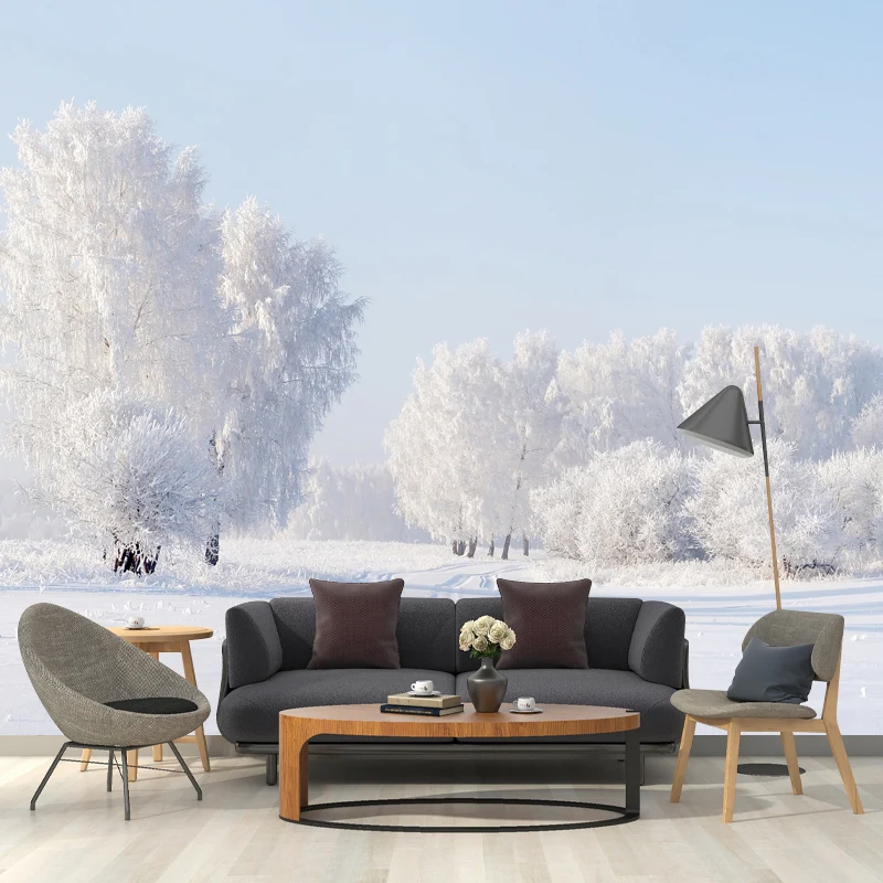 Peinture murale de paysage Extra Large, Art mural nordique du monde de la neige pure en blanc pour le salon Clearhalo