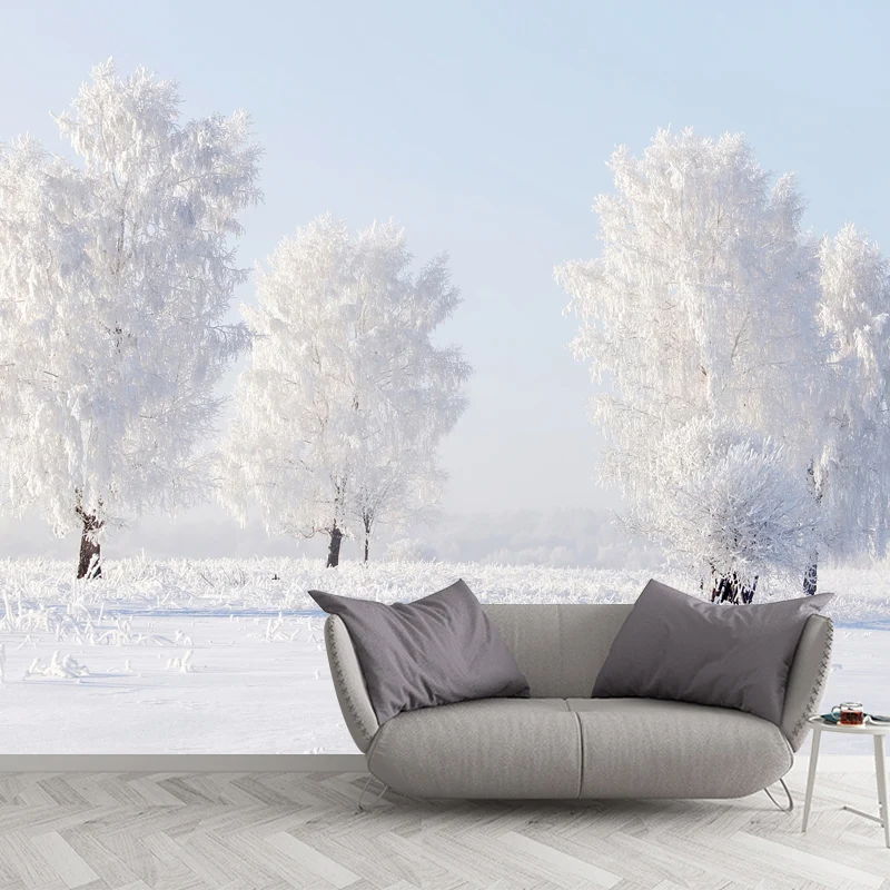 Peinture murale de paysage Extra Large, Art mural nordique du monde de la neige pure en blanc pour le salon Clearhalo
