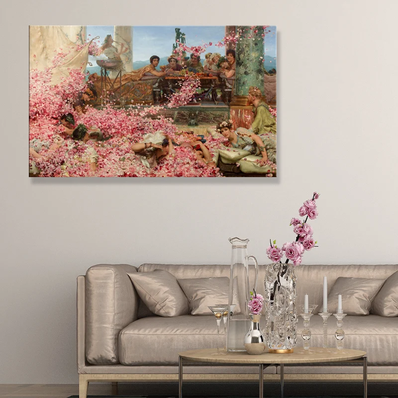 Peinture texturée de personnes et de roses, toile murale rustique en rose pour le salon Clearhalo