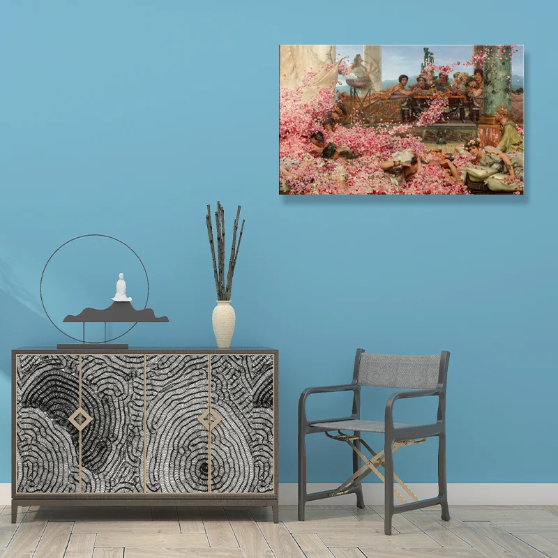 Peinture texturée de personnes et de roses, toile murale rustique en rose pour le salon Clearhalo