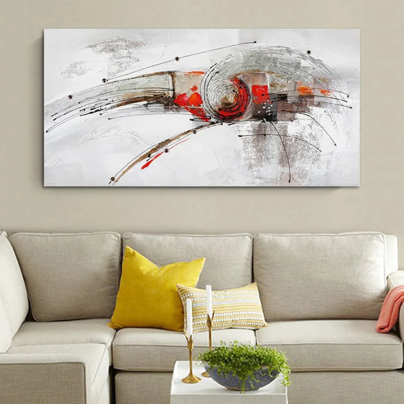 Peinture tourbillonnante moderniste Salle à manger Toile Art mural en rouge et blanc, texturé Clearhalo