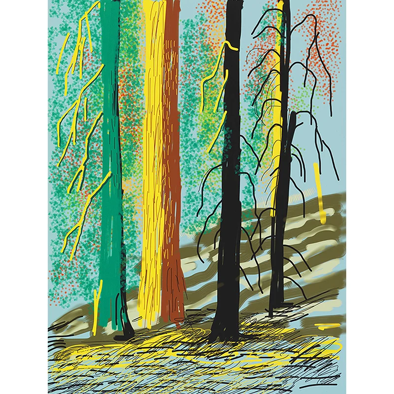 Peintures murales Art déco Yosemite Trees pour chambre à coucher, revêtement mural personnalisé en rouge-jaune-vert Clearhalo