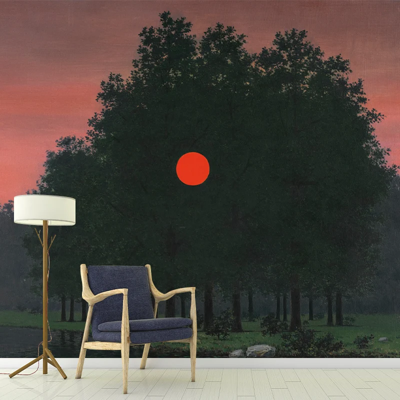 Peintures murales d'illustration de coucher de soleil de êt pour le salon, noir-rose, taille personnalisée disponible Clea...