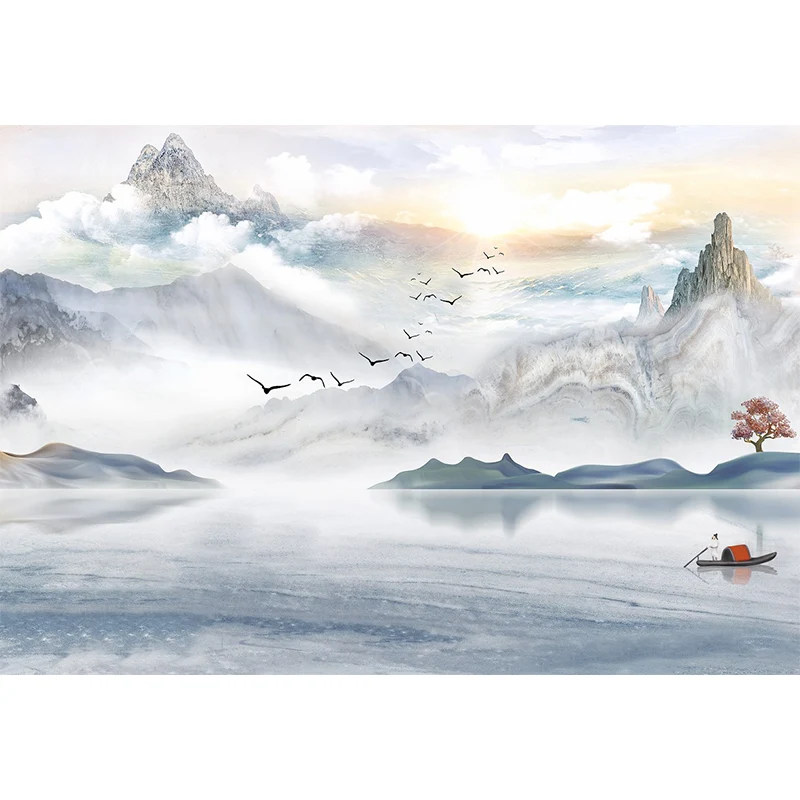 Peintures murales de paysage de rivière de sérénité pour revêtement mural de paysage de salon, faites sur mesure Clearhalo