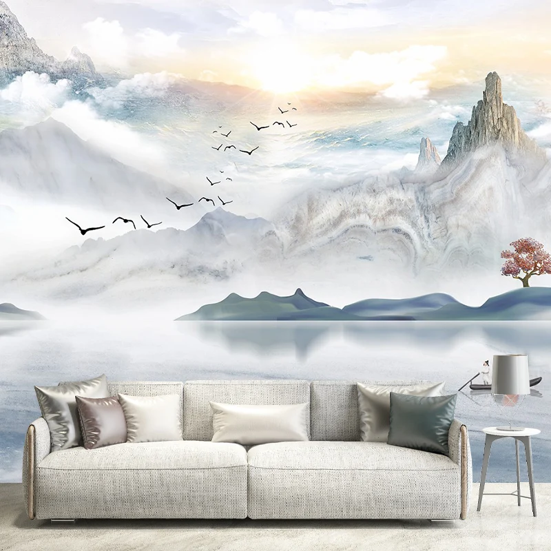Peintures murales de paysage de rivière de sérénité pour revêtement mural de paysage de salon, faites sur mesure Clearhalo
