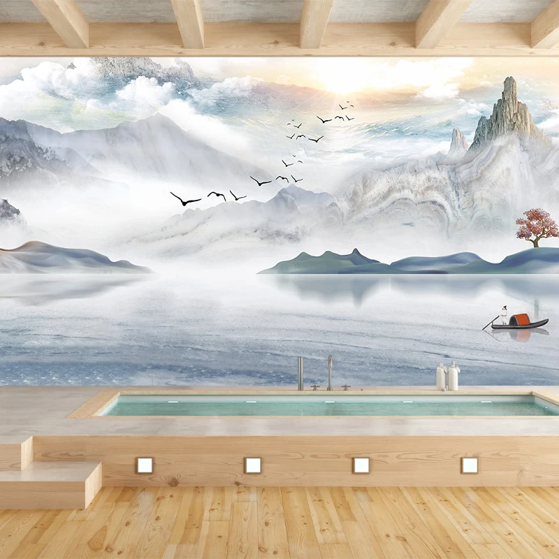 Peintures murales de paysage de rivière de sérénité pour revêtement mural de paysage de salon, faites sur mesure Clearhalo