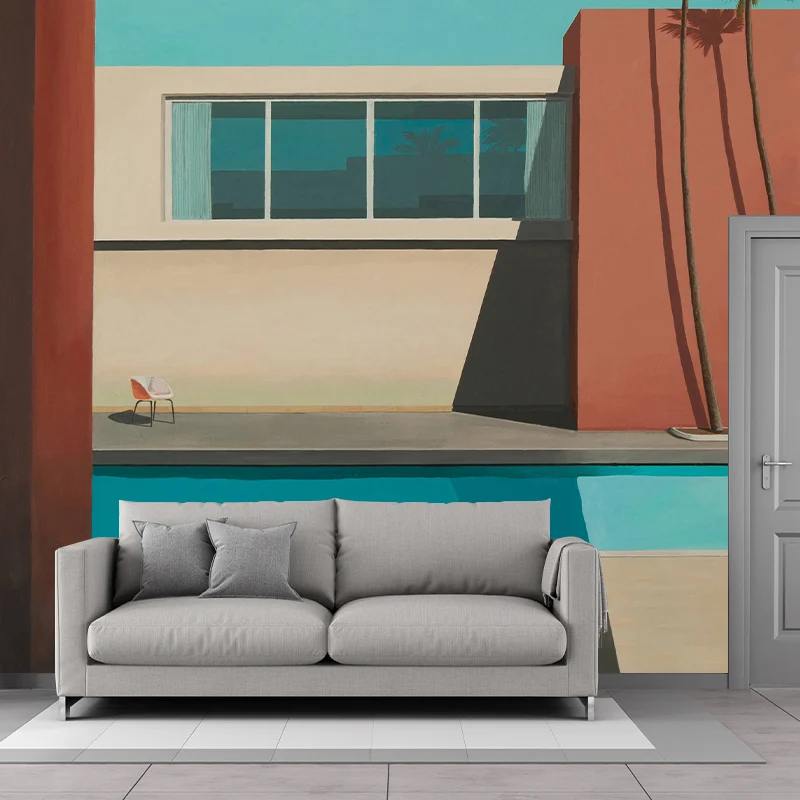 Peintures murales de piscine bleu-marron, revêtement mural résistant à l'humidité pour le salon Clearhalo