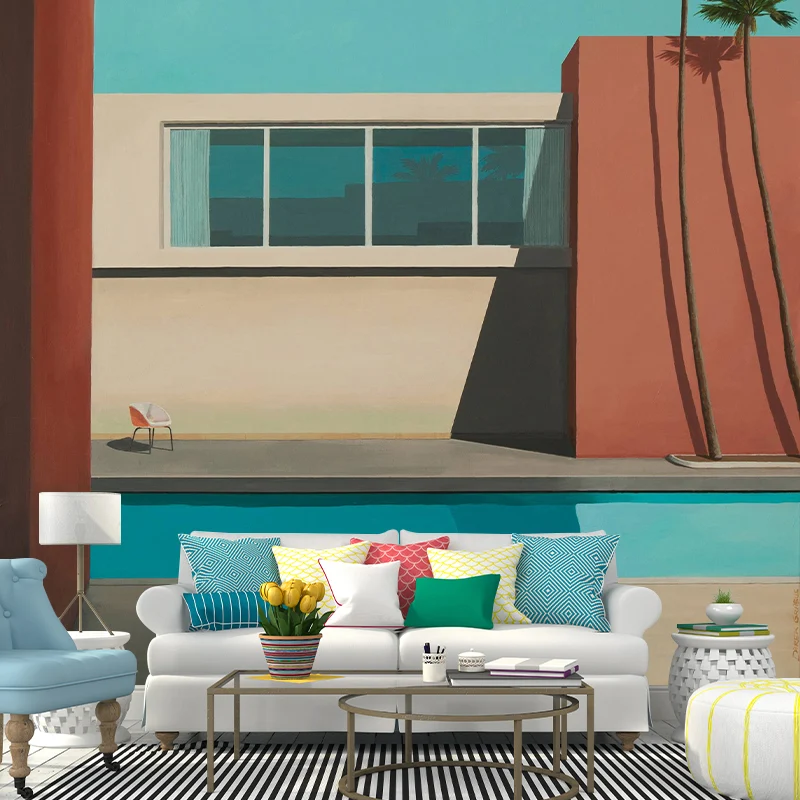 Peintures murales de piscine bleu-marron, revêtement mural résistant à l'humidité pour le salon Clearhalo
