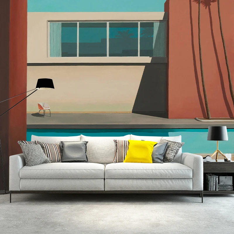 Peintures murales de piscine bleu-marron, revêtement mural résistant à l'humidité pour le salon Clearhalo