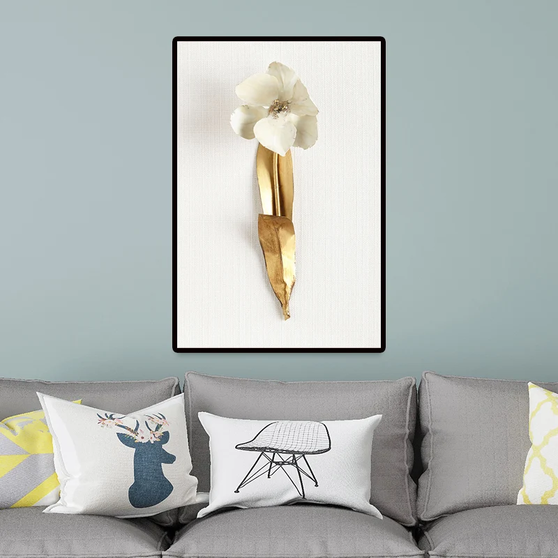 Photographie Bouquet de fleurs sur toile, Art mural pour salon, or et blanc, Texture Clearhalo