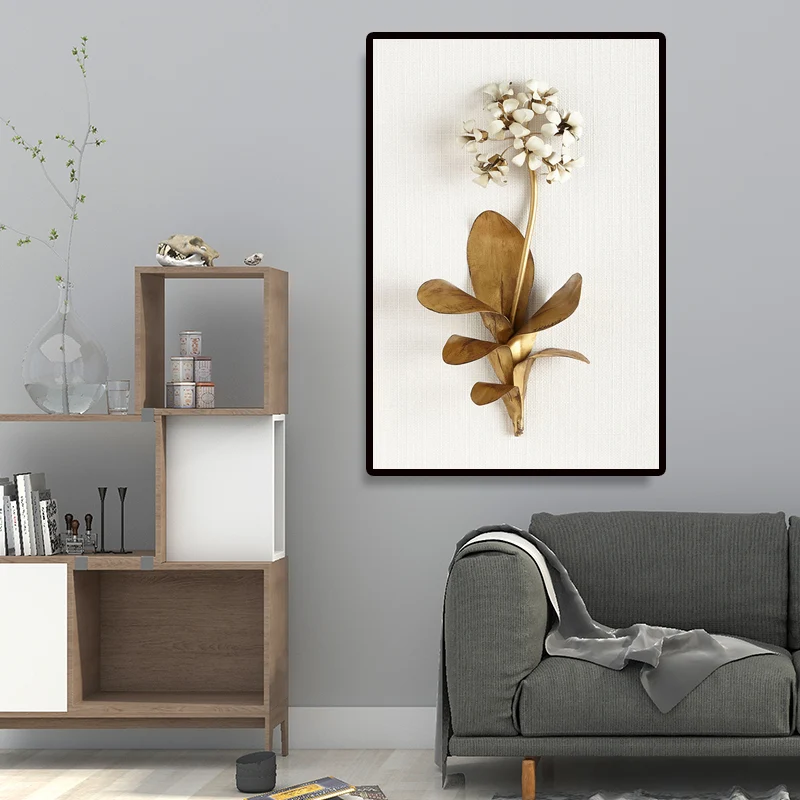 Photographie Bouquet de fleurs sur toile, Art mural pour salon, or et blanc, Texture Clearhalo
