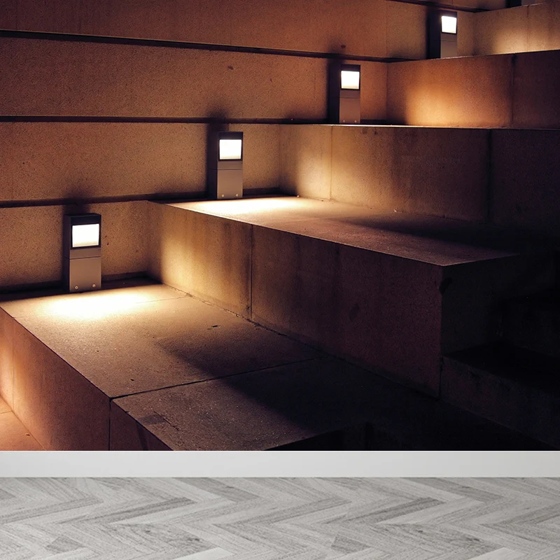 Photographie murale moderne personnalisée avec motif d'escaliers et de lumières lumineuses en marron Clearhalo