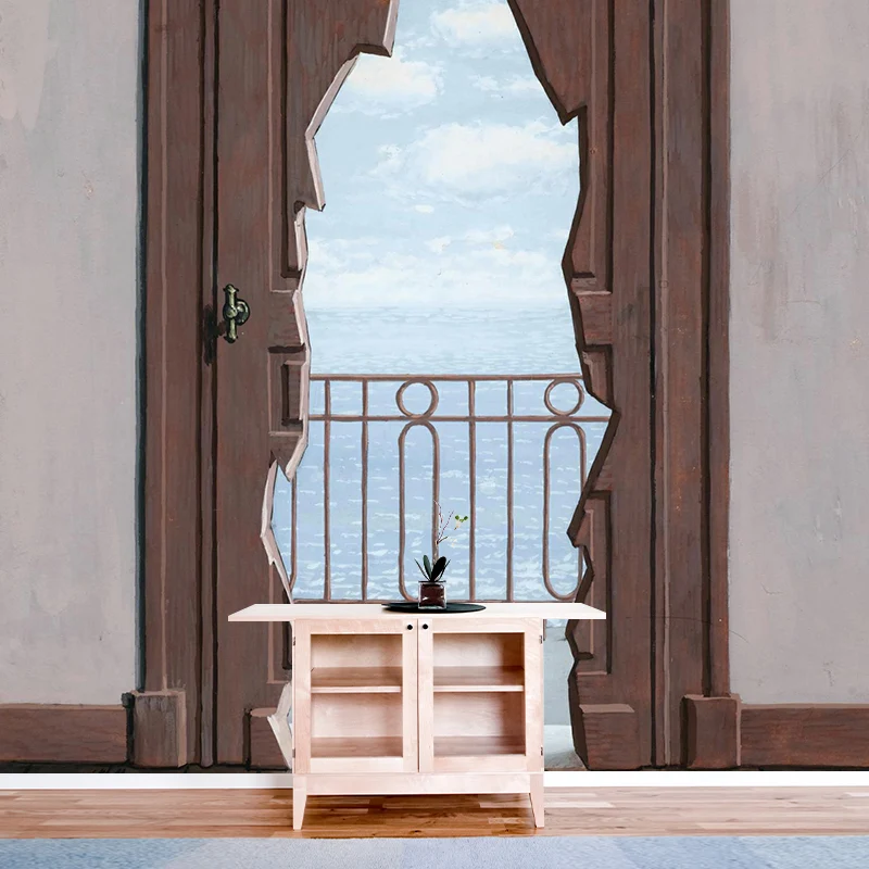 Porte de balcon à la mer Autocollant mural surréaliste résistant à l’eau Lobby Wall Art, impression personnalisée Clearhalo