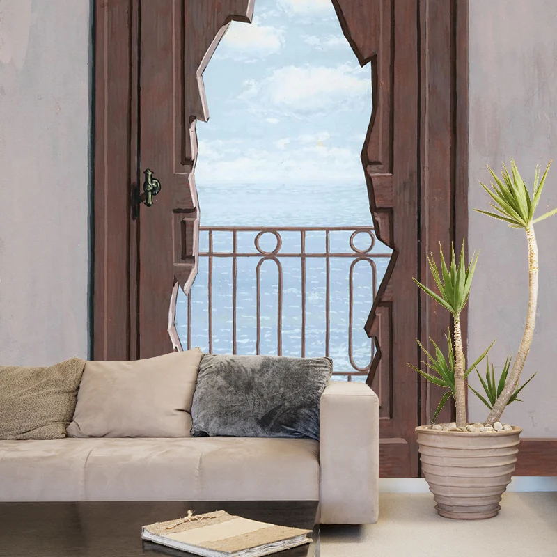 Porte de balcon à la mer Autocollant mural surréaliste résistant à l’eau Lobby Wall Art, impression personnalisée Clearhalo