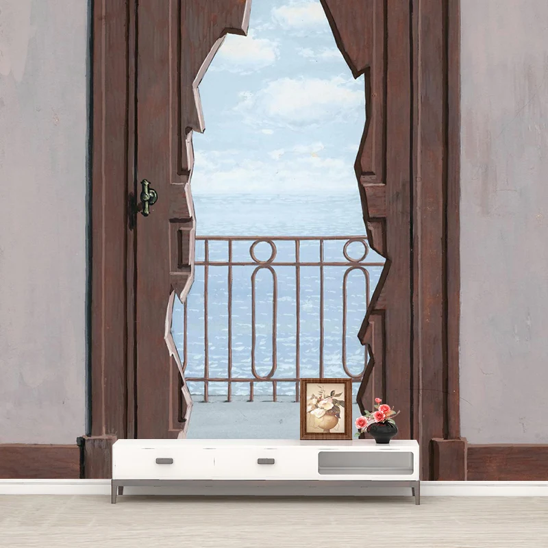 Porte de balcon à la mer Autocollant mural surréaliste résistant à l’eau Lobby Wall Art, impression personnalisée Clearhalo