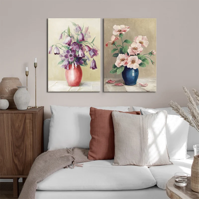 Pot de fleurs en toile de couleur douce, décoration murale texturée de Style Renaissance pour salle à manger Clearhalo