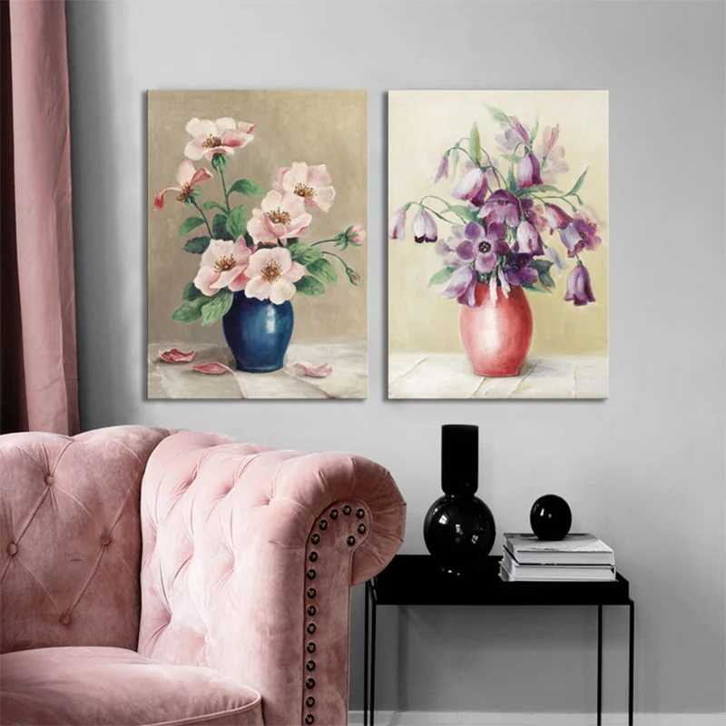 Pot de fleurs en toile de couleur douce, décoration murale texturée de Style Renaissance pour salle à manger Clearhalo