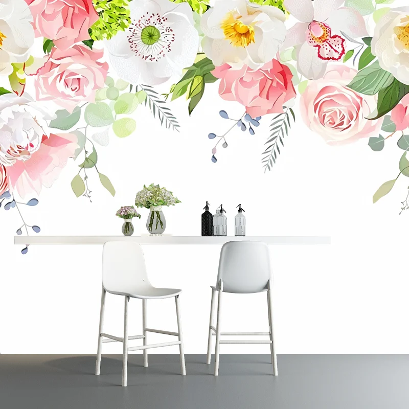 Revêtement mural extra large au design floral de style illustration pour le salon, sur mesure Clearhalo