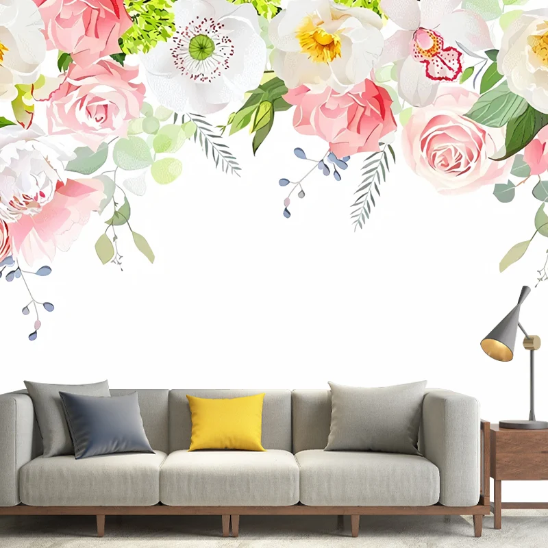 Revêtement mural extra large au design floral de style illustration pour le salon, sur mesure Clearhalo