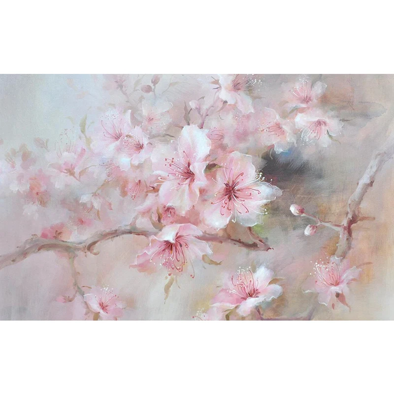 Revêtement mural de fleurs épanouies nordiques, papier peint mural de taille personnalisée en rose tendre Clearhalo