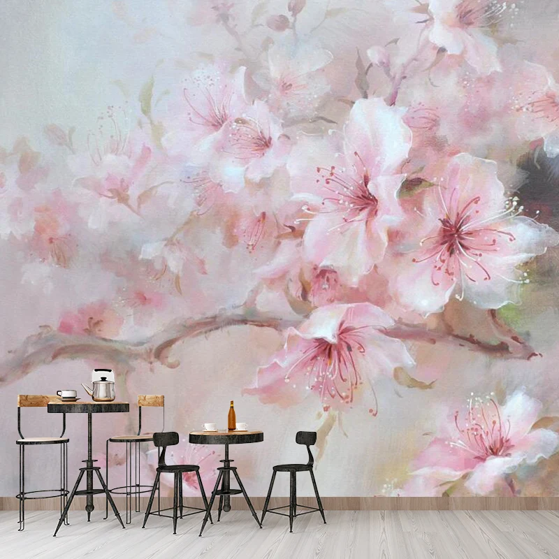 Revêtement mural de fleurs épanouies nordiques, papier peint mural de taille personnalisée en rose tendre Clearhalo