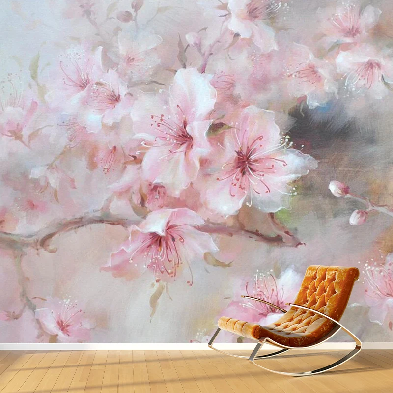 Revêtement mural de fleurs épanouies nordiques, papier peint mural de taille personnalisée en rose tendre Clearhalo