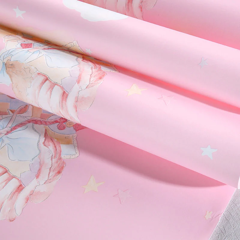 Rouleau de papier peint de dessin animé non collé, décoration murale non tissée pour chambre de fille Clearhalo