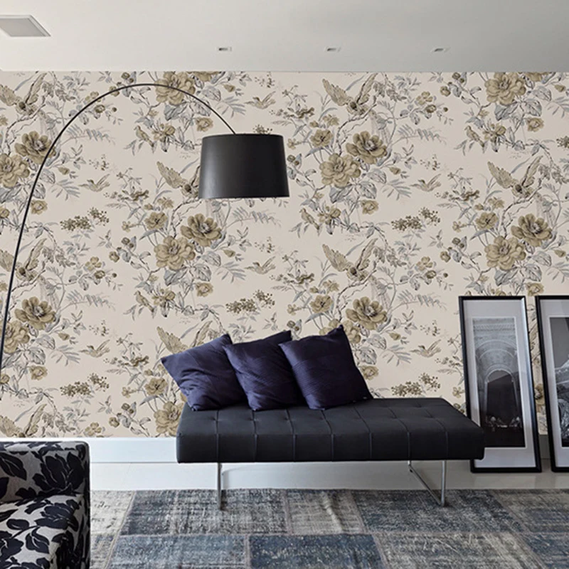Rouleau de papier peint en fleurs et oiseaux pour mur d'accent, couleur douce, 20,5 po de largeur x 33 pi de longueur Clea...
