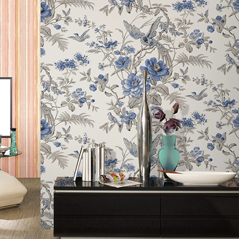 Rouleau de papier peint en fleurs et oiseaux pour mur d'accent, couleur douce, 20,5 po de largeur x 33 pi de longueur Clea...