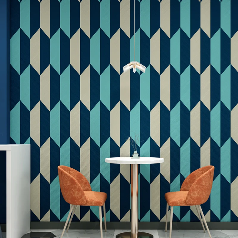 Rouleau de papier peint géométrique à blocs de couleurs, décoration murale lavable pour salle à manger du milieu du siècle...