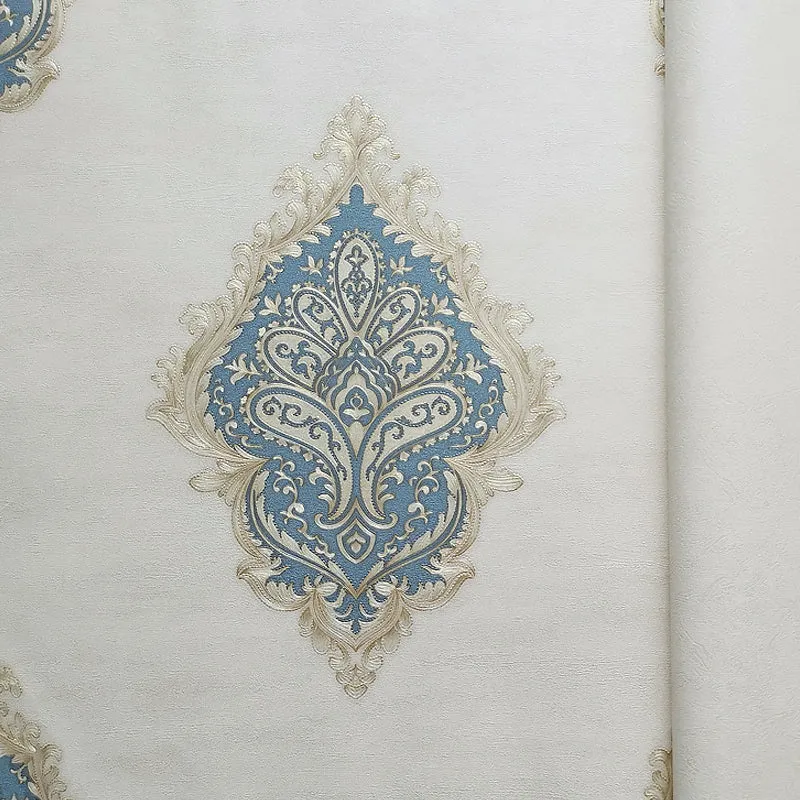 Rouleau de papier peint jacquard médaillon, décoration murale nostalgique en relief 3D de couleur douce Clearhalo