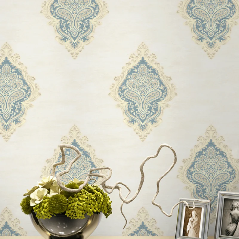 Rouleau de papier peint jacquard médaillon, décoration murale nostalgique en relief 3D de couleur douce Clearhalo