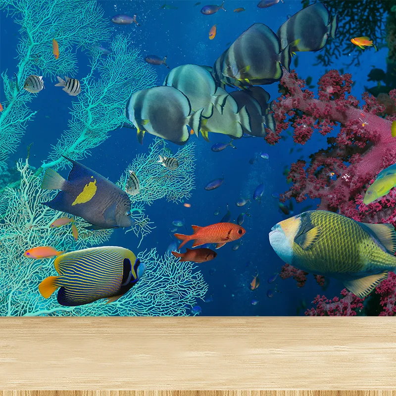 Superbe peinture murale du monde sous-marin pour chambre d'enfant, paysage marin, faite sur mesure Clearhalo