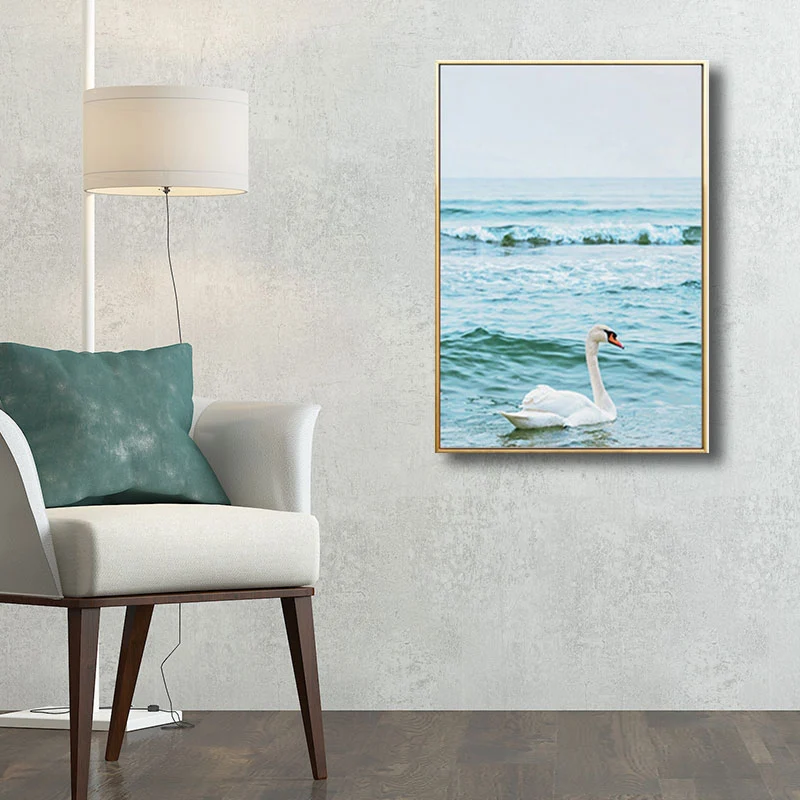 Swan Canvas Print Minimalisme Relaxant Sea Wall Art Decor en bleu, options de tailles multiples Clearhalo