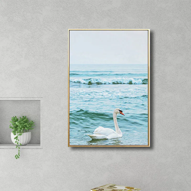Swan Canvas Print Minimalisme Relaxant Sea Wall Art Decor en bleu, options de tailles multiples Clearhalo