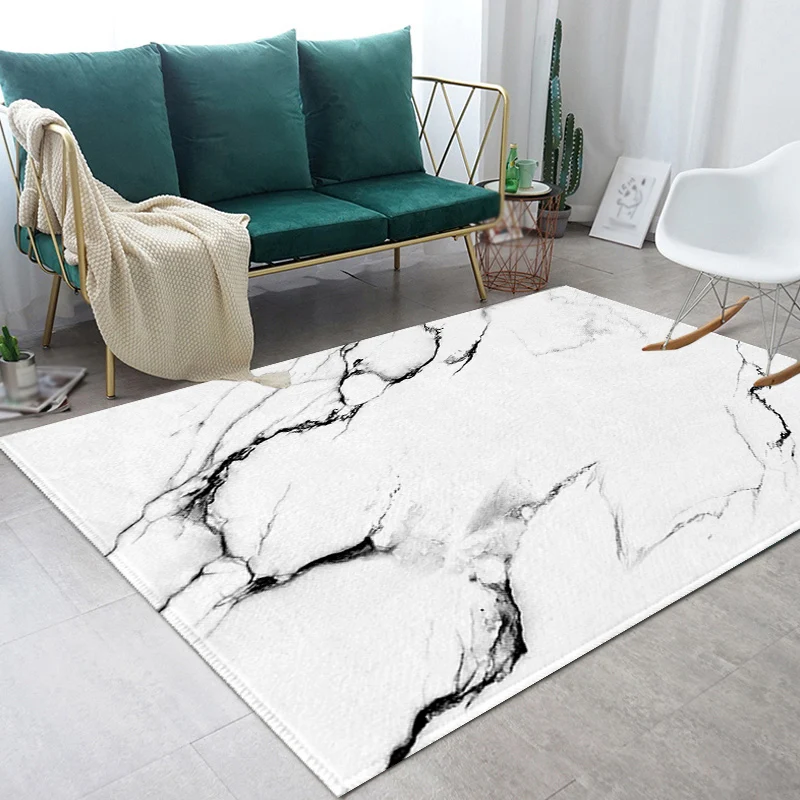 Tapis abstrait contemporain, synthétique noir et blanc, antidérapant, lavable, respectueux des animaux de compagnie, pour...
