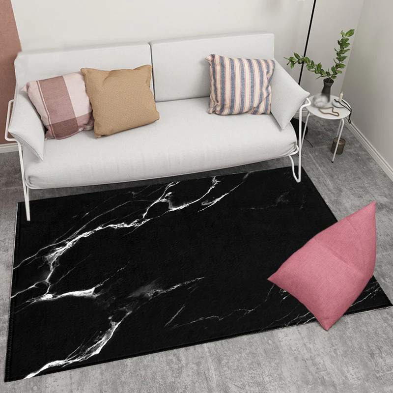 Tapis abstrait contemporain, synthétique noir et blanc, antidérapant, lavable, respectueux des animaux de compagnie, pour...