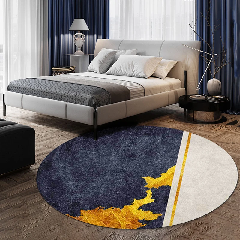 Tapis abstrait Funky bleu marine et doré, simple, en polyester, lavable, antidérapant, pour le salon Clearhalo