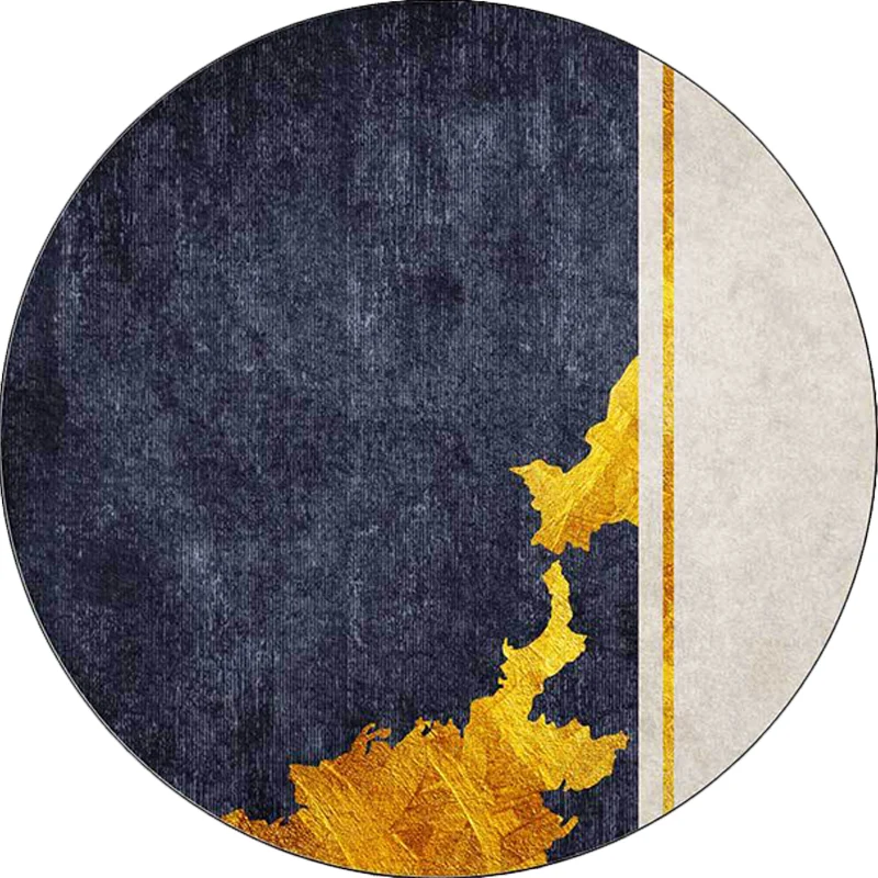 Tapis abstrait Funky bleu marine et doré, simple, en polyester, lavable, antidérapant, pour le salon Clearhalo
