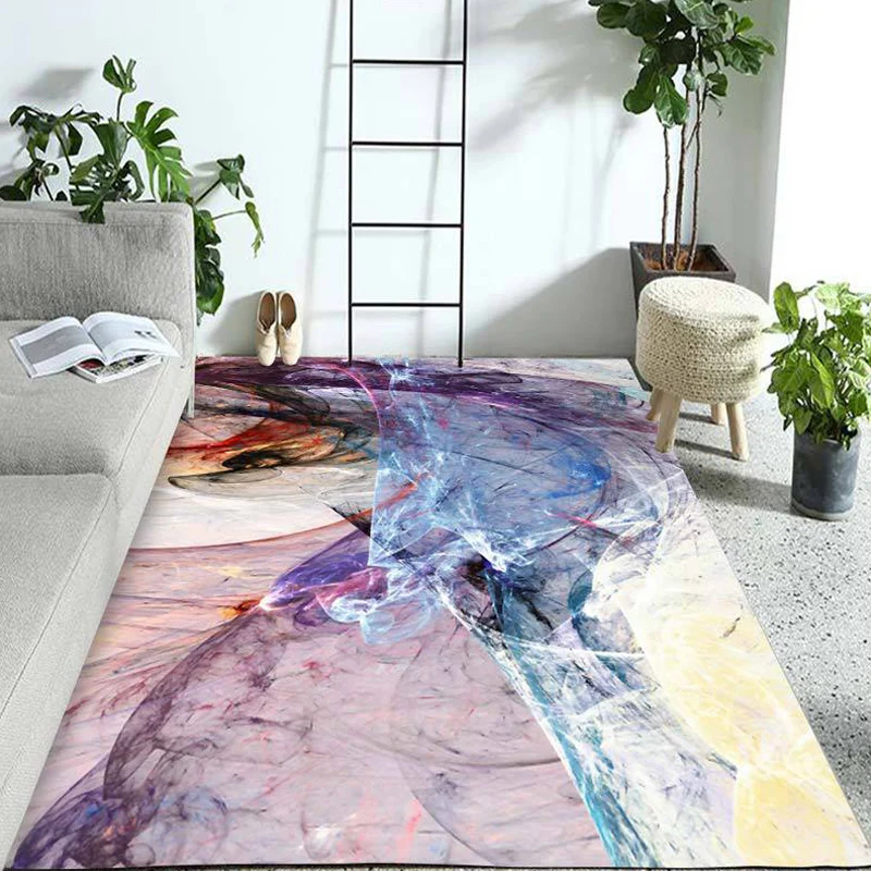 Tapis abstrait funky violet simple en polyester lavable avec envers antidérapant pour chambre à coucher Clearhalo