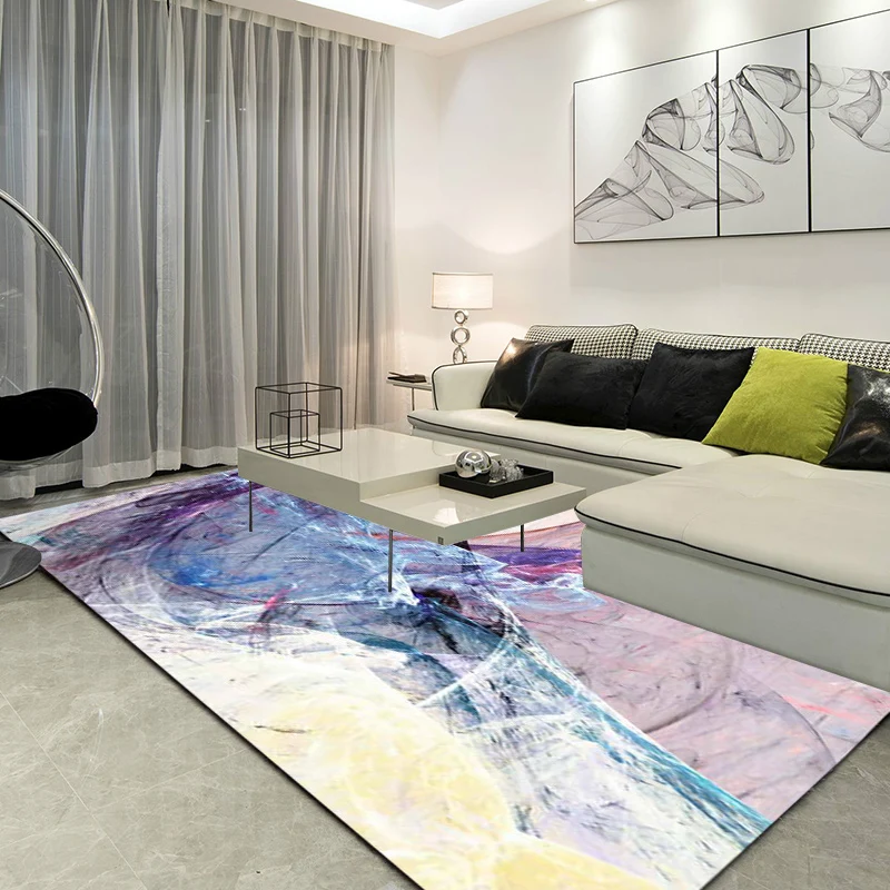 Tapis abstrait funky violet simple en polyester lavable avec envers antidérapant pour chambre à coucher Clearhalo
