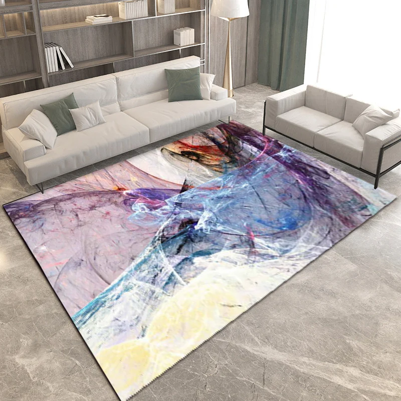 Tapis abstrait funky violet simple en polyester lavable avec envers antidérapant pour chambre à coucher Clearhalo