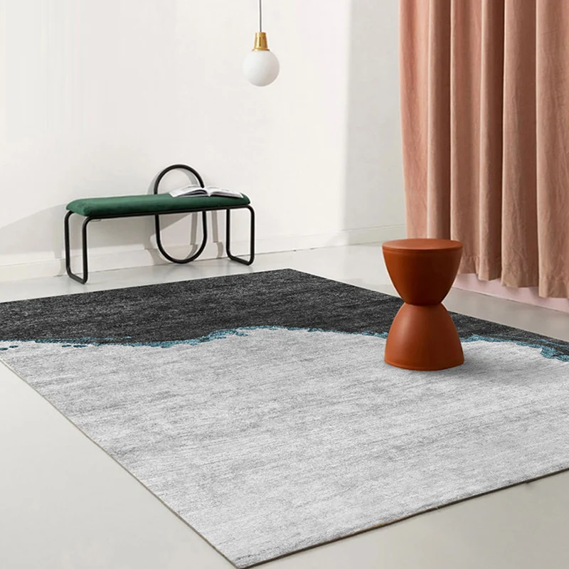 Tapis abstrait moderne en polyester gris, avec envers antidérapant, lavable, respectueux des animaux de compagnie, pour sa...