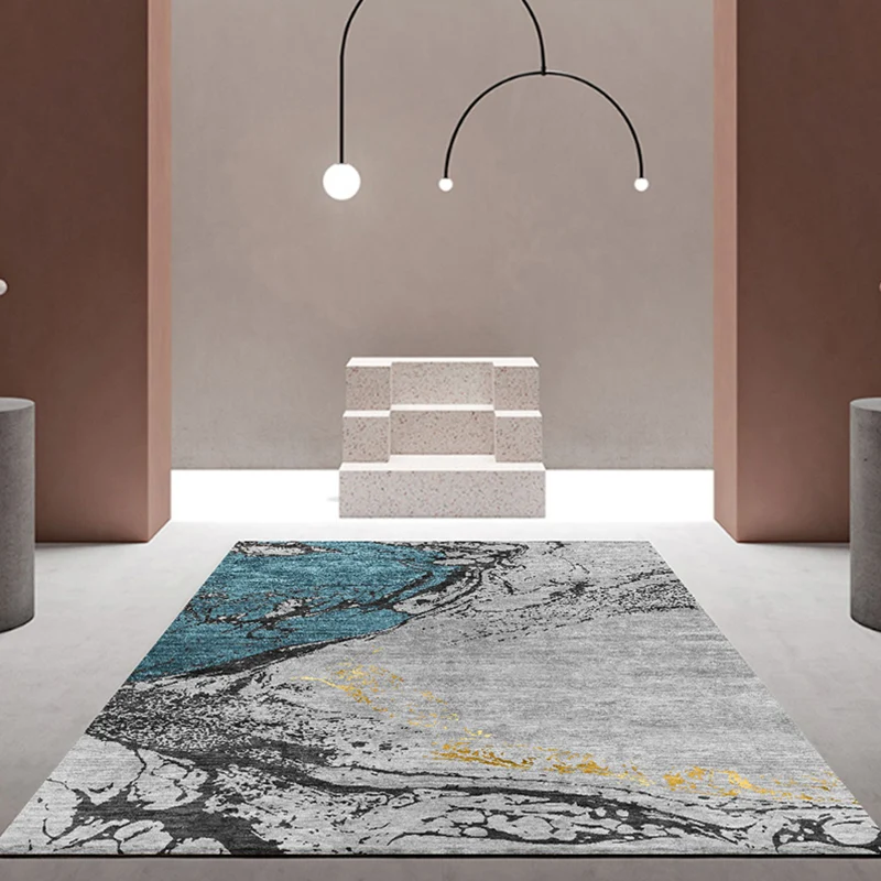 Tapis abstrait moderne en polyester gris, avec envers antidérapant, lavable, respectueux des animaux de compagnie, pour sa...